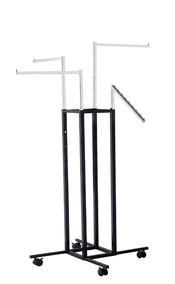 4 Way Clothes Display Rack – Chrome Garment Rail Stand