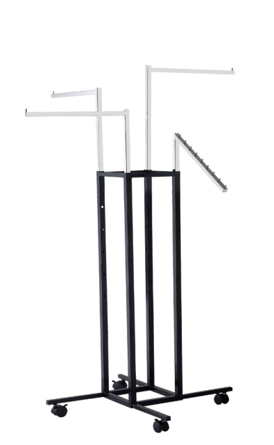 4 Way Clothes Display Rack – Chrome Garment Rail Stand