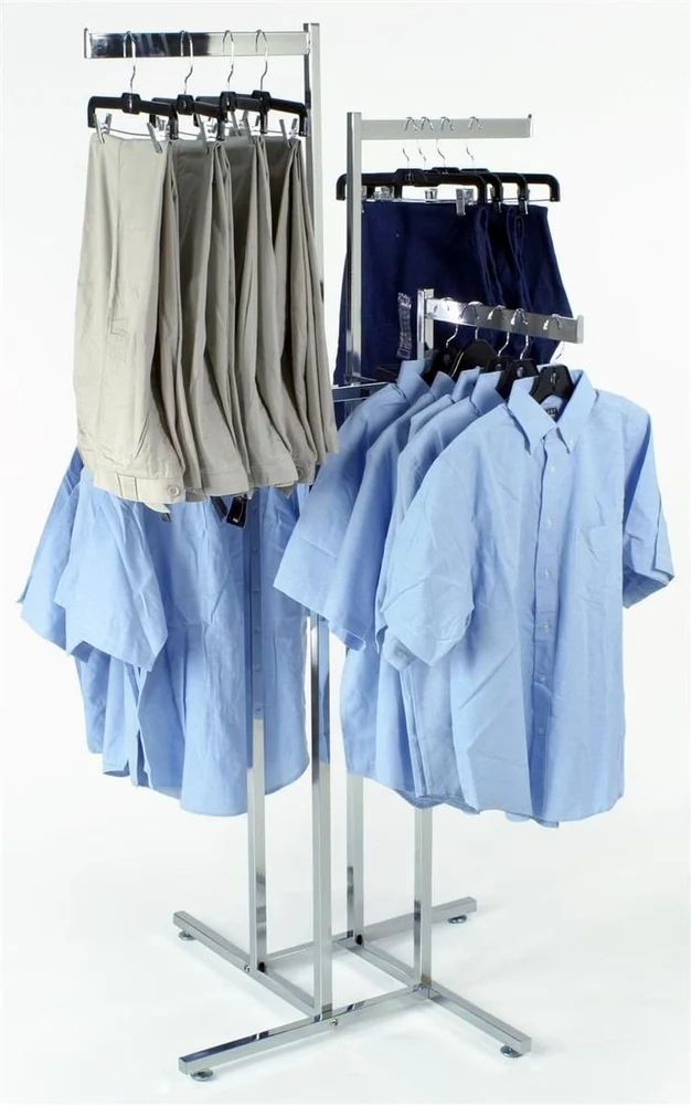 4 Way Clothes Display Rack – Chrome Garment Rail Stand