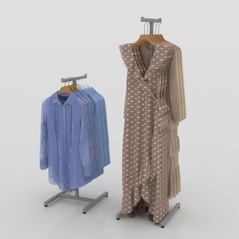 One Way Cloth Display Rack Garment Display Rack Gloss Chrome Clothes Rail Display Stand with T hanger