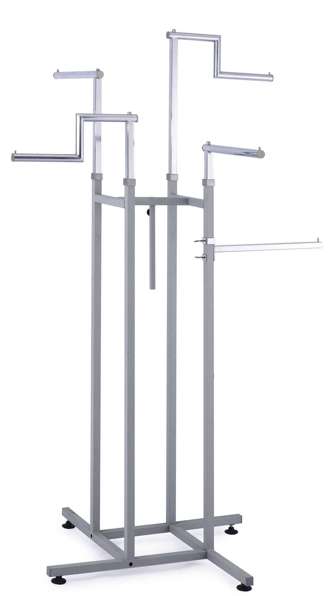 4 Way Cloth Display Rack Garment Display Rack Gloss Chrome Clothes Rail Display Stand - 4 Stepped Arms