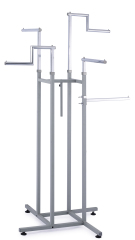 4 Way Cloth Display Rack Garment Display Rack Gloss Chrome Clothes Rail Display Stand - 4 Stepped Arms