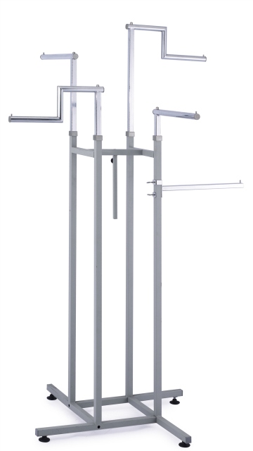 4 Way Cloth Display Rack Garment Display Rack Gloss Chrome Clothes Rail Display Stand - 4 Stepped Arms