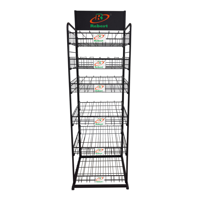 6-Layer Metal Bottle Stand with Baskets & Branding
