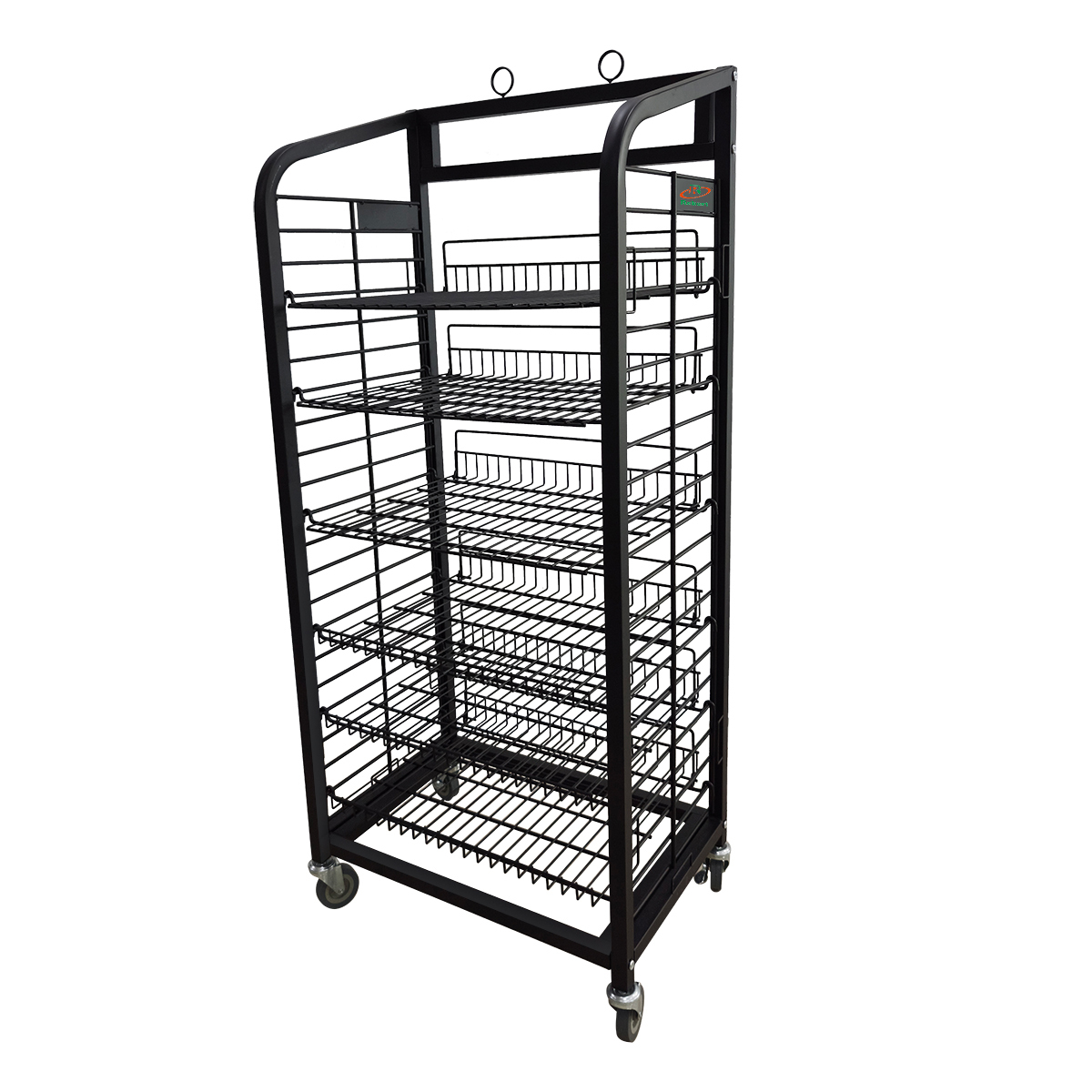 6-Shelf Bakery Display in Black Metal Wire Rack Storage Unit with Tilting Shelves