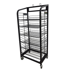 6-Shelf Bakery Display in Black Metal Wire Rack Storage Unit with Tilting Shelves