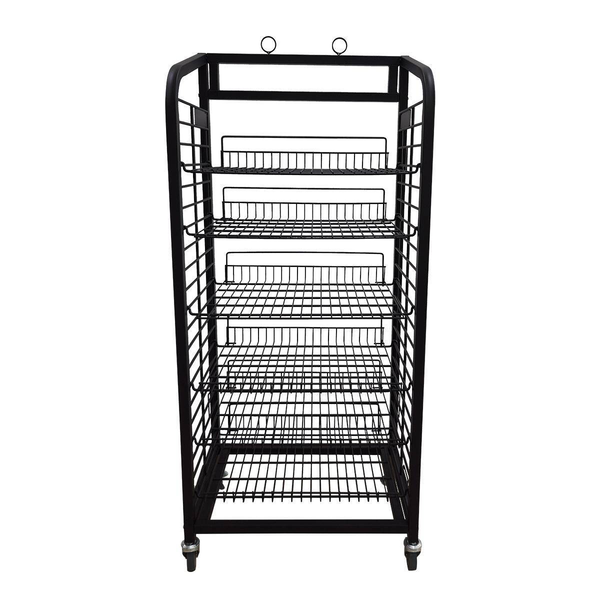 6-Shelf Bakery Display in Black Metal Wire Rack Storage Unit with Tilting Shelves