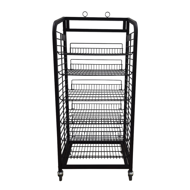 6-Shelf Bakery Display in Black Metal Wire Rack Storage Unit with Tilting Shelves