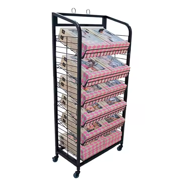 6-Shelf Bakery Display in Black Metal Wire Rack Storage Unit with Tilting Shelves