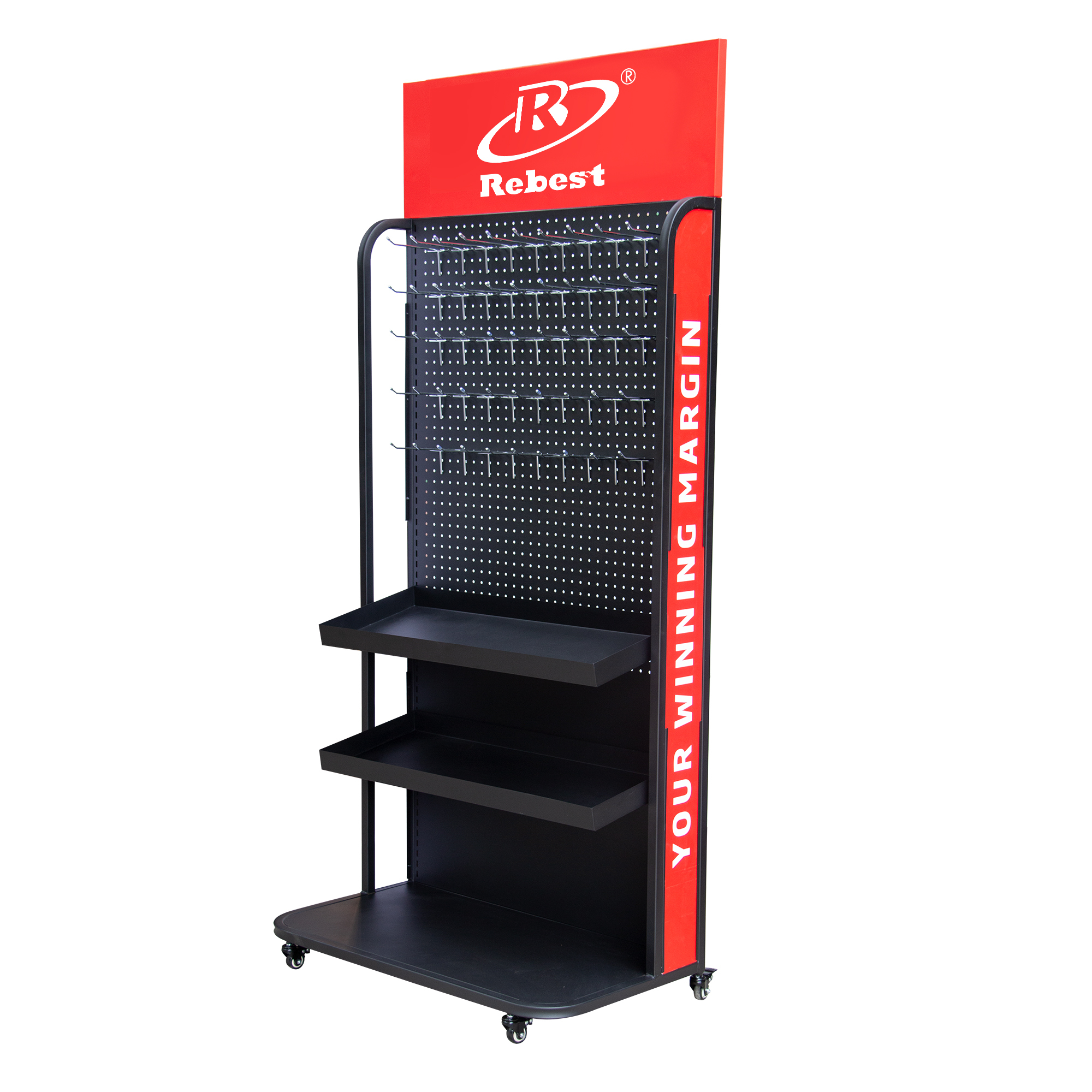 Heavy duty pegboard tool display rack for retail store