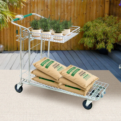Two-Tier Flatbed Trolley with Foldable Basket – DIY & Garden Centre Cart – Heavy-Duty Utility Trolley