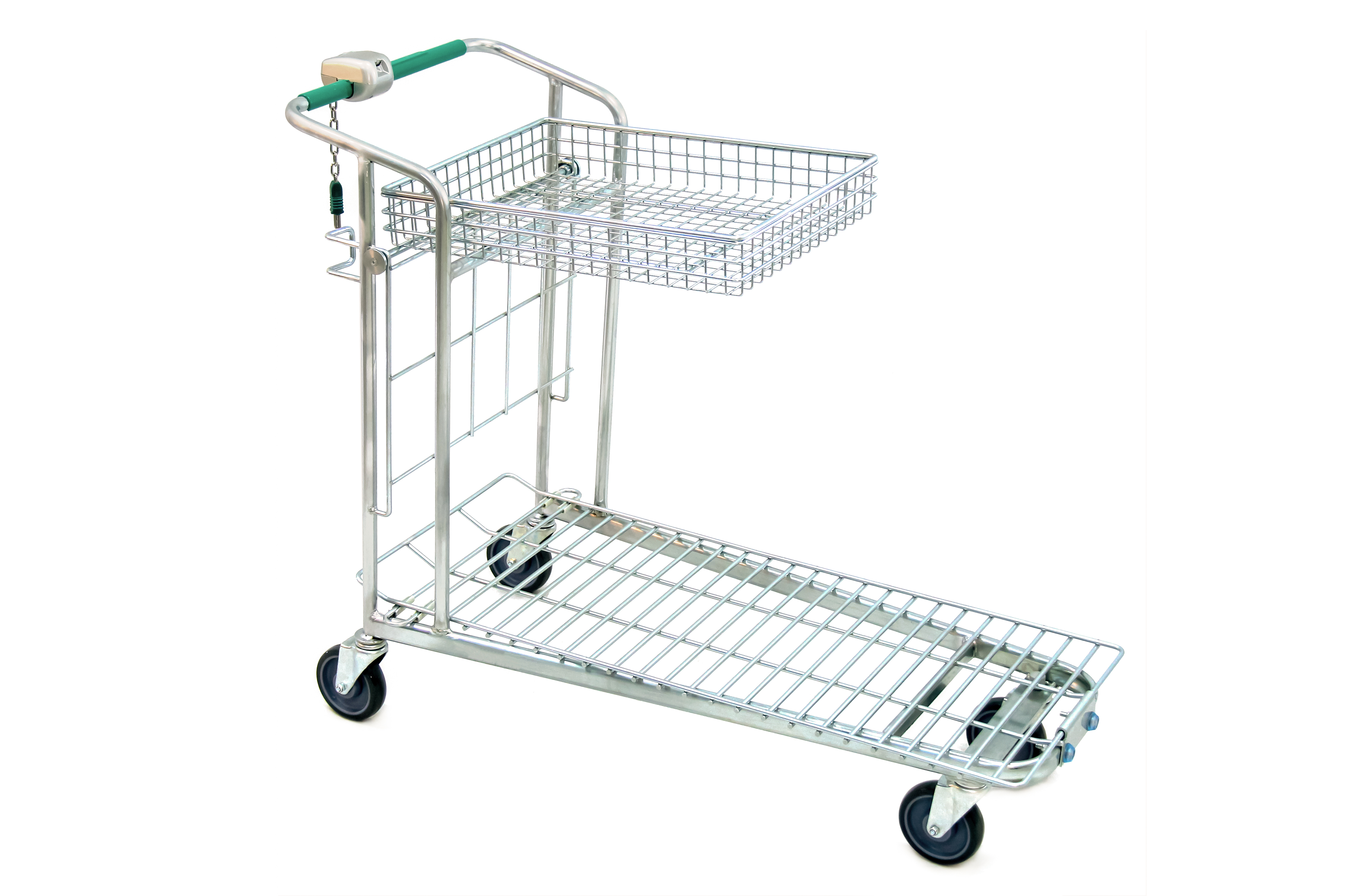 Two-Tier Flatbed Trolley with Foldable Basket – DIY & Garden Centre Cart – Heavy-Duty Utility Trolley