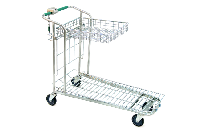 Two-Tier Flatbed Trolley with Foldable Basket – DIY & Garden Centre Cart – Heavy-Duty Utility Trolley
