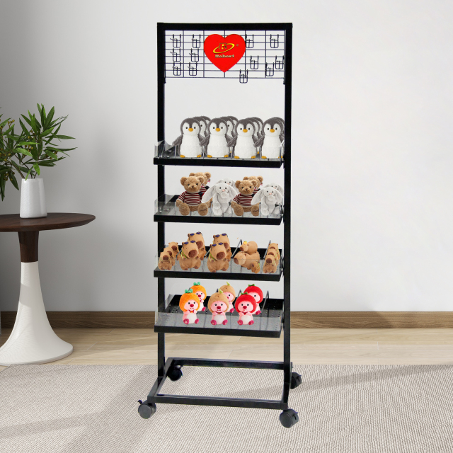 Toy Shop Display Rack with Shelves & Hooks on Wheels