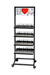 Toy Shop Display Rack with Shelves & Hooks on Wheels