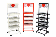 Toy Shop Display Rack with Shelves & Hooks on Wheels