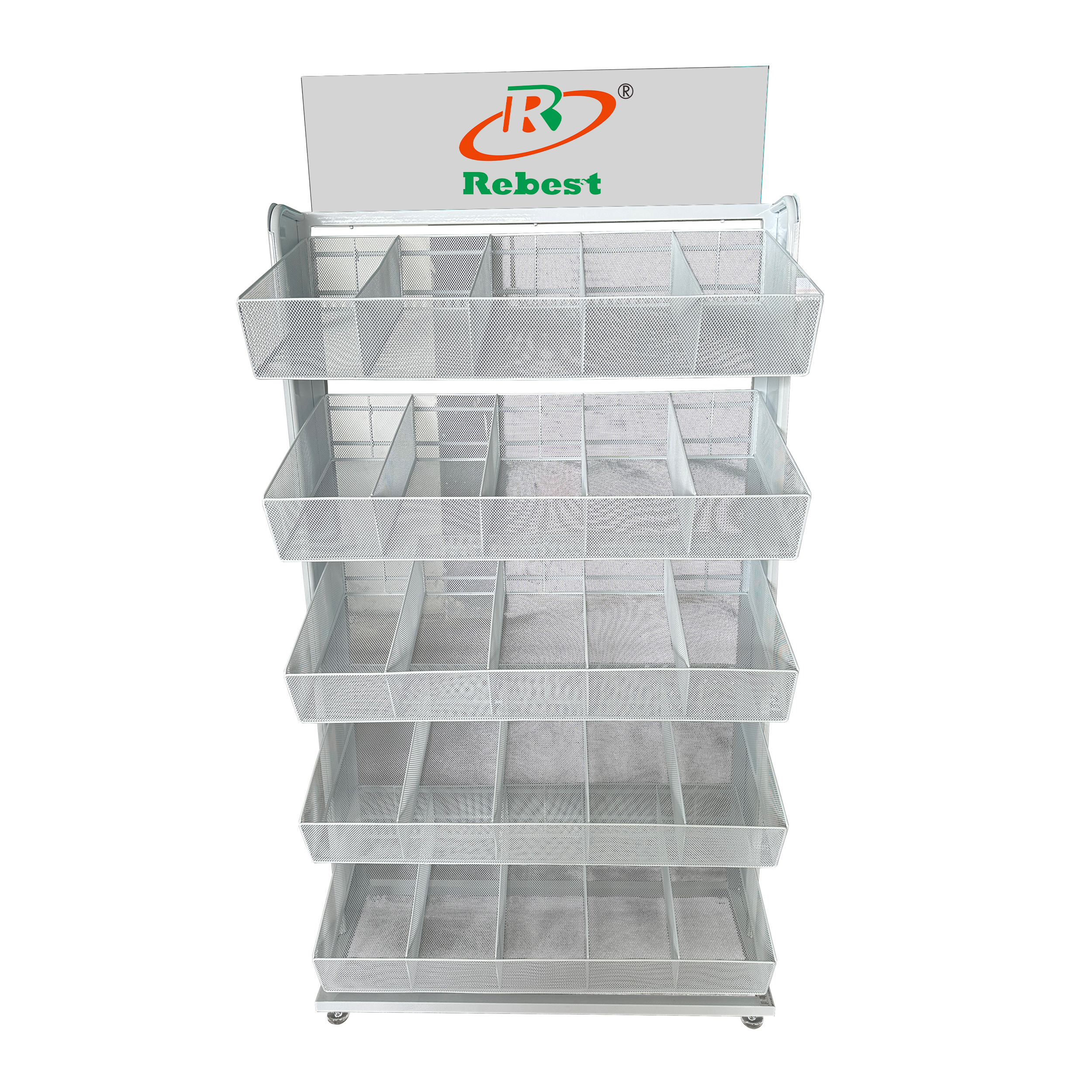 5-Tier Dinnerware Display Stand with 25 Baskets – Heavy-Duty Metal Rack for Retail Stores and Showrooms