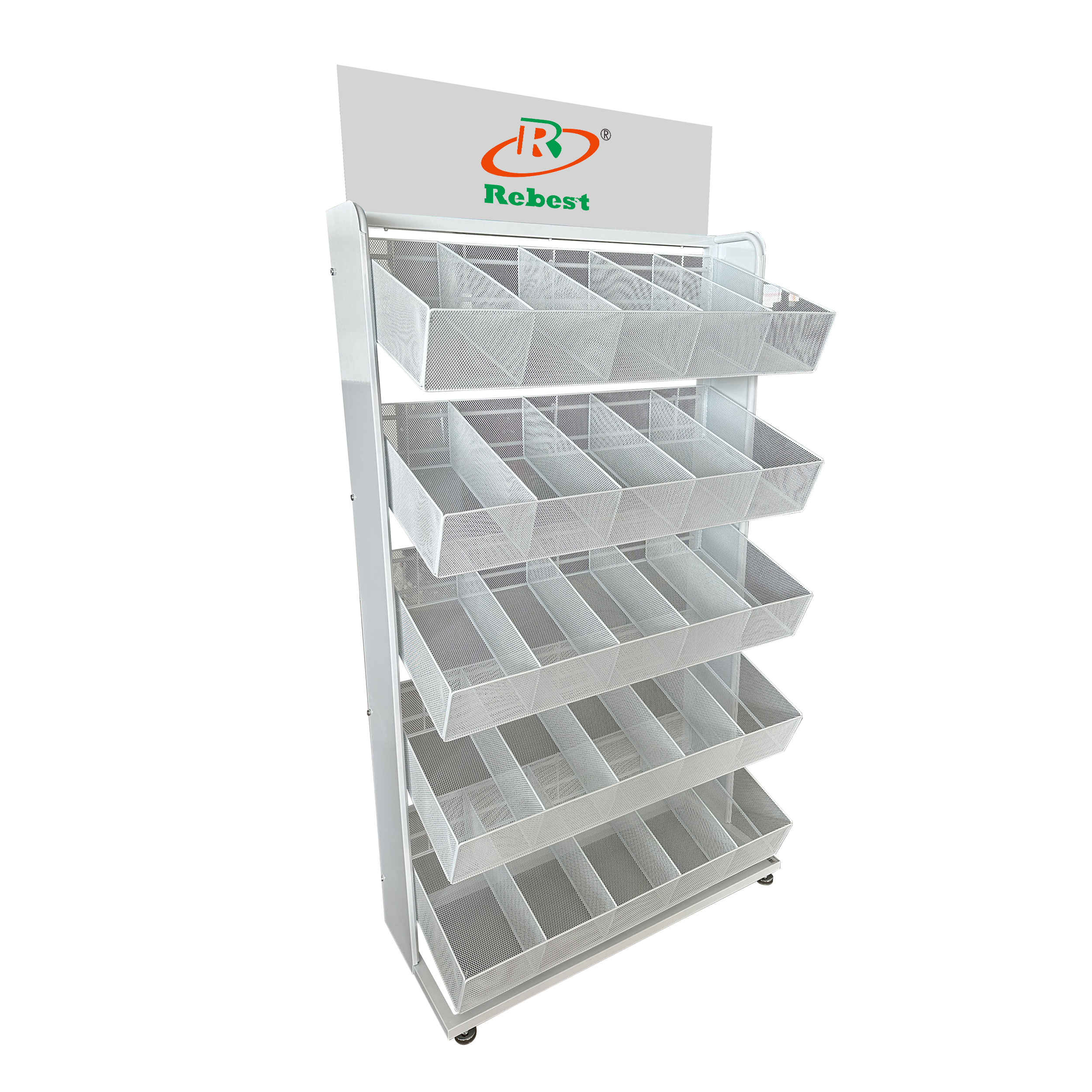 5-Tier Dinnerware Display Stand with 25 Baskets – Heavy-Duty Metal Rack for Retail Stores and Showrooms