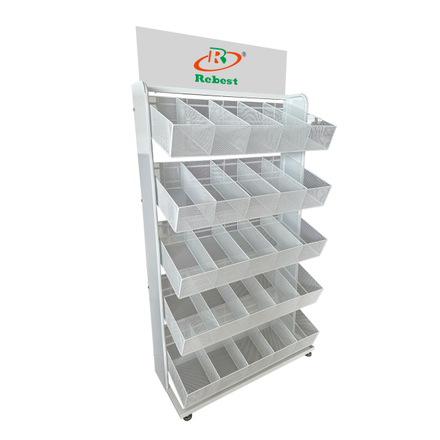 5-Tier Dinnerware Display Stand with 25 Baskets – Heavy-Duty Metal Rack for Retail Stores and Showrooms
