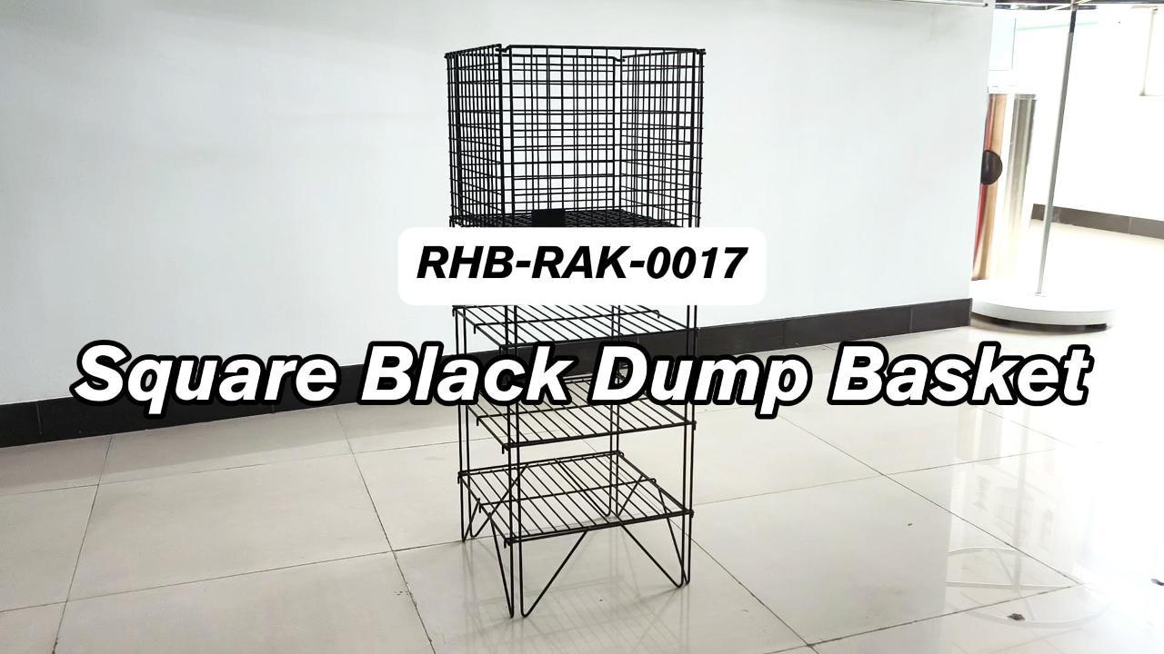 Square Collapsible Black Dump Basket | Retail Merchandising Storage Bin