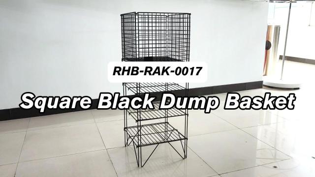 Square Collapsible Black Dump Basket | Retail Merchandising Storage Bin
