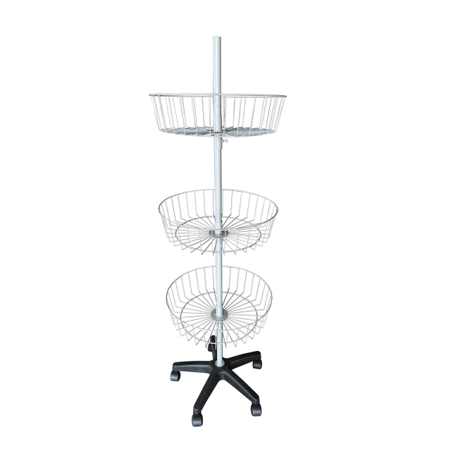 3 Tier Wire Basket Spinner Display Rack | Floor Stand