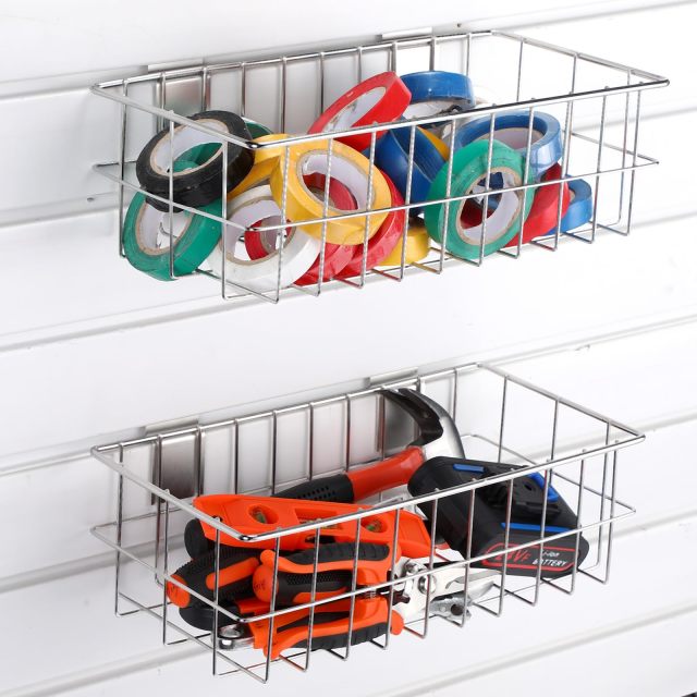 Metal Slatwall Hanging Basket – Chrome Storage Bin