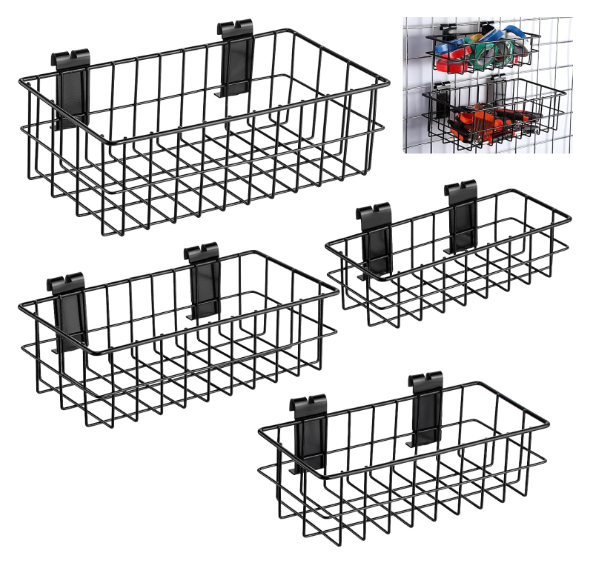 Metal Hanging Storage Baskets--Wire Grid Basket for Gridwall