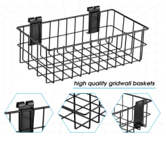Metal Hanging Storage Baskets--Wire Grid Basket for Gridwall