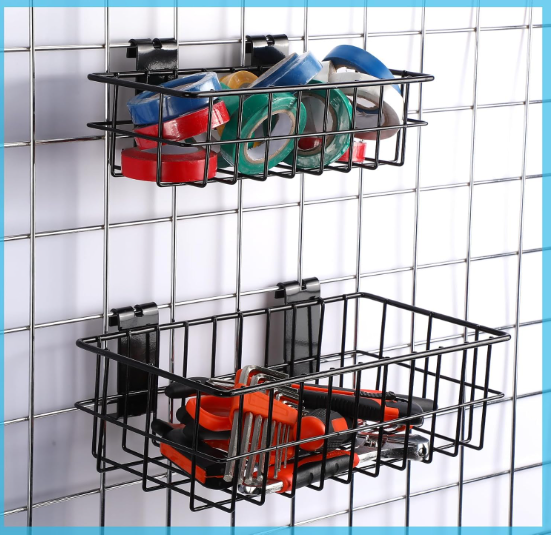 Metal Hanging Storage Baskets--Wire Grid Basket for Gridwall