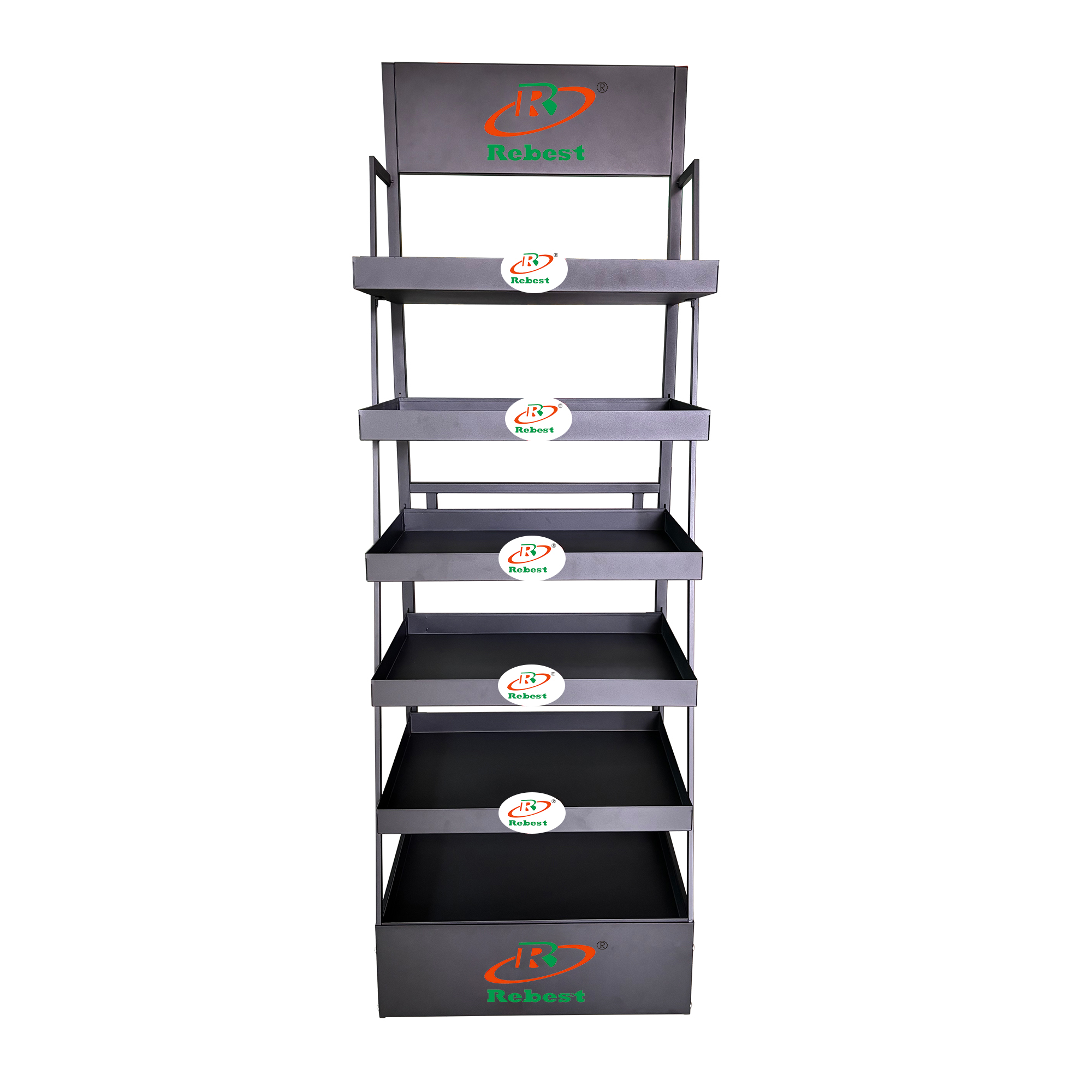 Multi-Tiered Floor Standing Shelving Display with Header