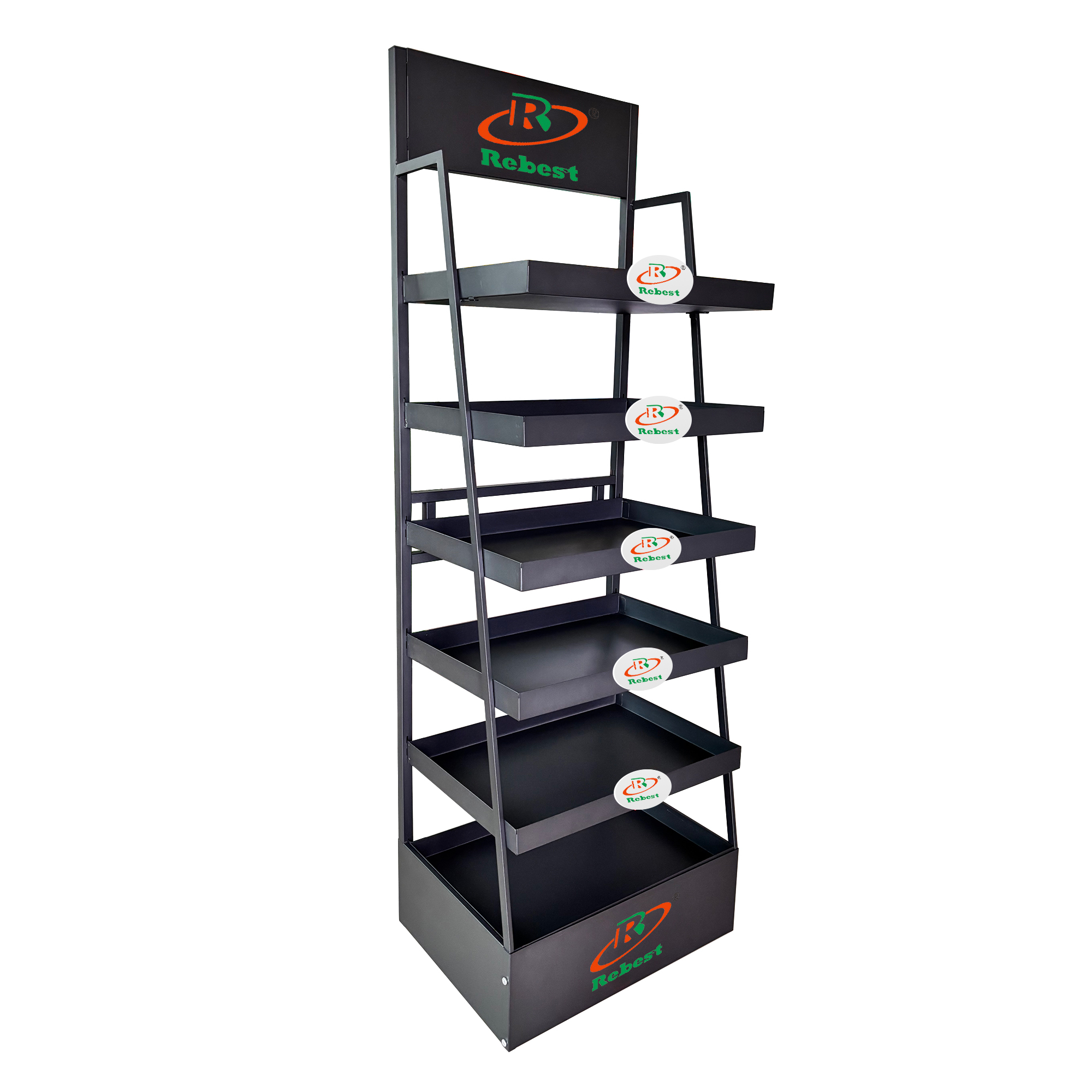 Multi-Tiered Floor Standing Shelving Display with Header
