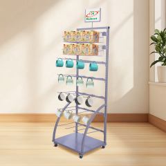 Metal Floor Unit Mug Display Stand With Hooks& Hanging Baskets