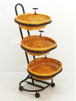 Mobile 3-Tier Round Wicker Basket Merchandising Display