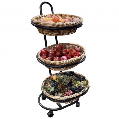 Mobile 3-Tier Round Wicker Basket Merchandising Display