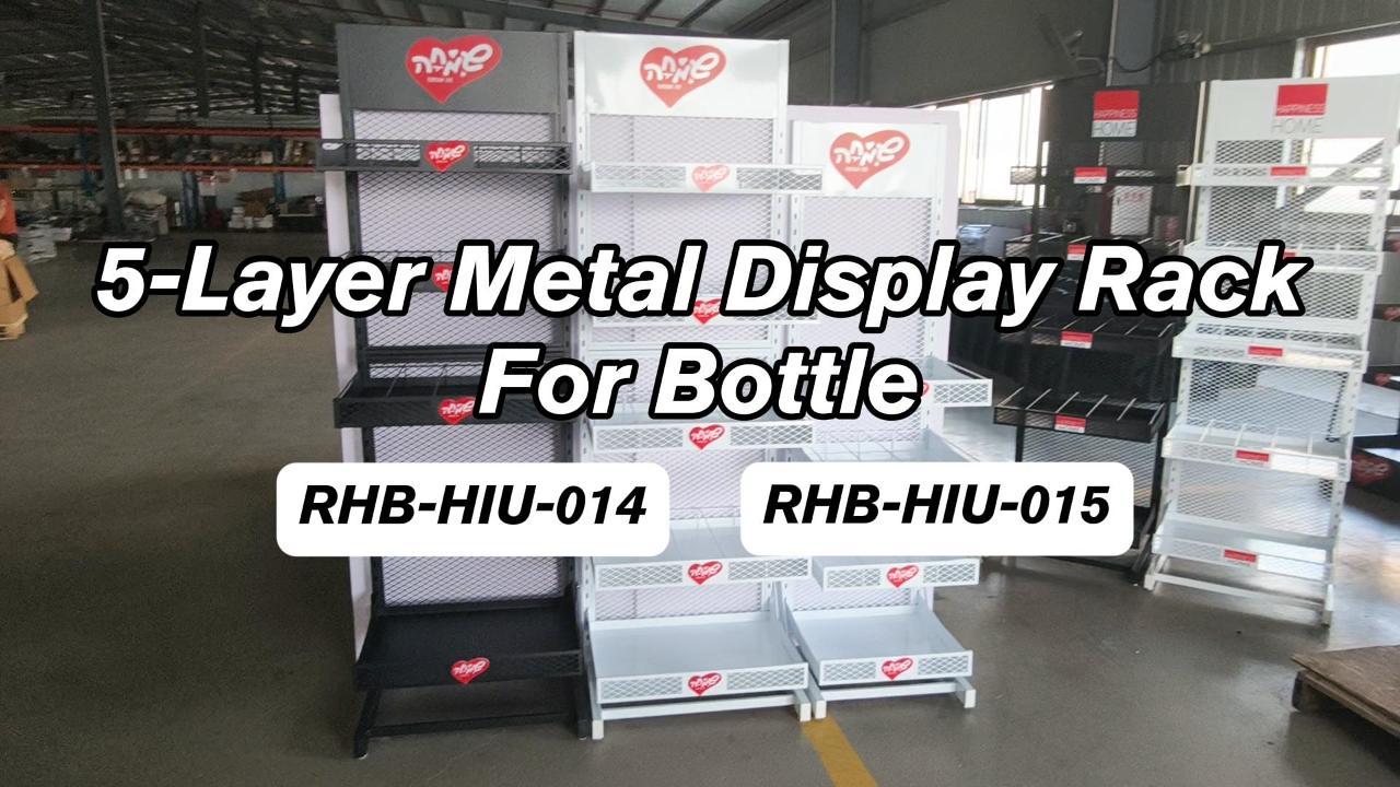 Model RHB-HIU014 Tray Bottle Display Stand With 5 Layers For Grocery