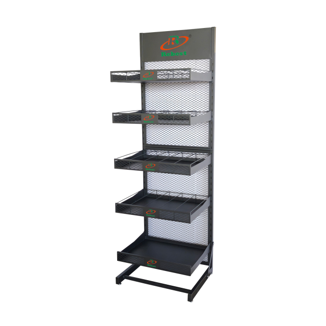 Model RHB-HIU014 Tray Bottle Display Stand With 5 Layers For Grocery