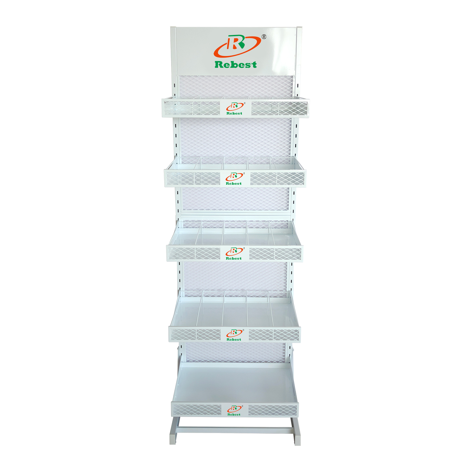 Model RHB-HIU014 Tray Bottle Display Stand With 5 Layers For Grocery