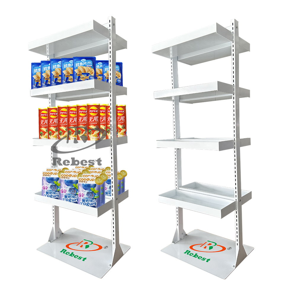 4 Tier 8pcs Snack Organizer Candy Display Rack for Countertop Snack Rack Portable Chip Rack Black Metal Snack Shelf for Retail Stores Kitchen Office