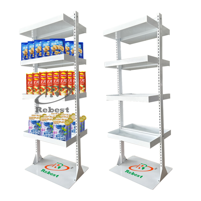 4 Tier 8pcs Snack Organizer Candy Display Rack for Countertop Snack Rack Portable Chip Rack Black Metal Snack Shelf for Retail Stores Kitchen Office