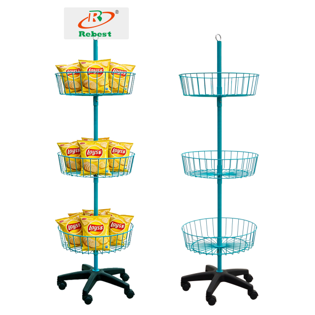 3 Tier Wire Basket Spinner Display Rack | Floor Stand