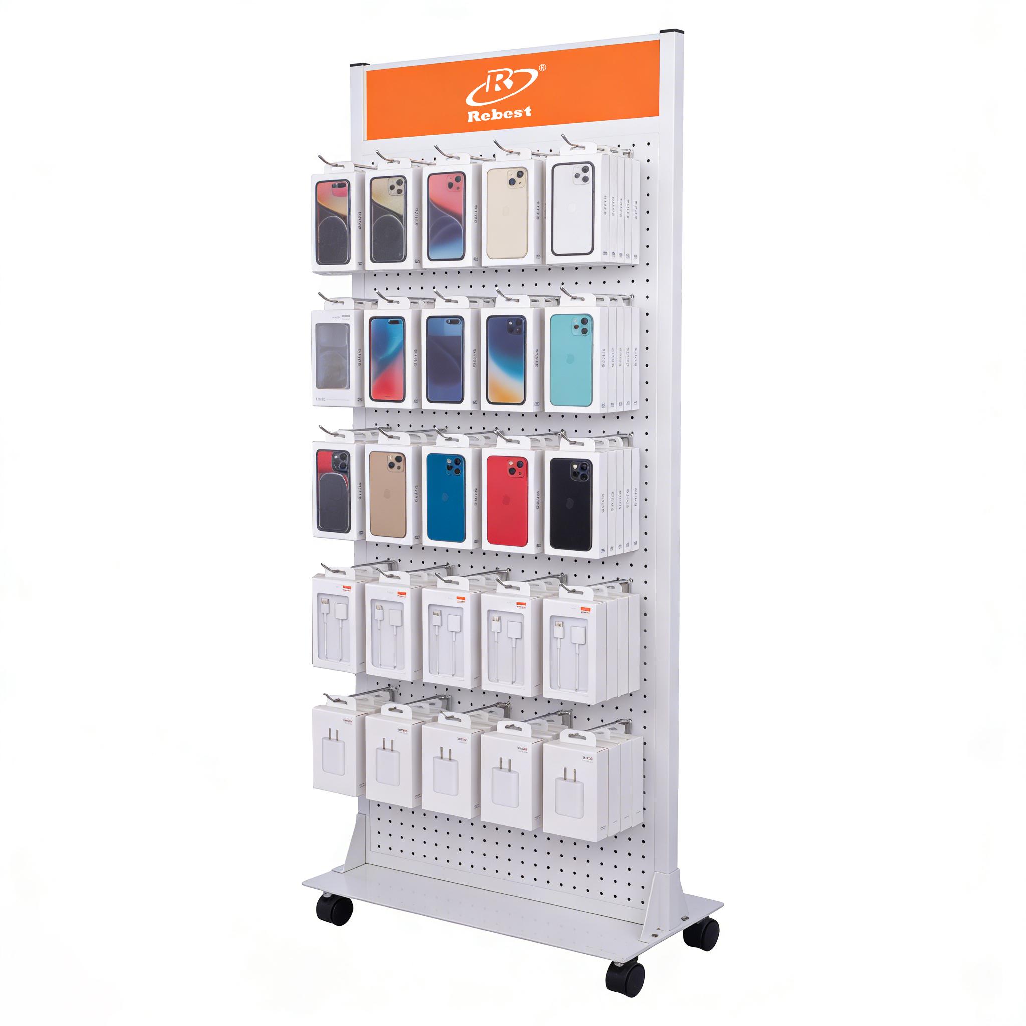Double Side Pegboard Mobile Phone Accessories Display Rack With Hooks
