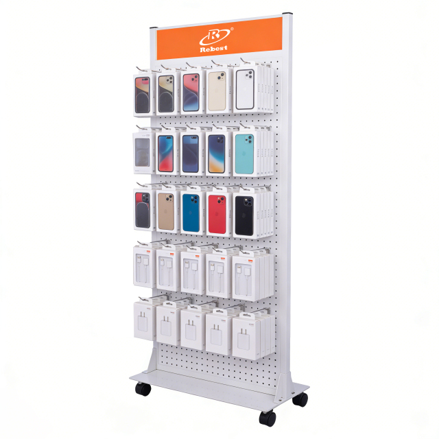 Double Side Pegboard Mobile Phone Accessories Display Rack With Hooks