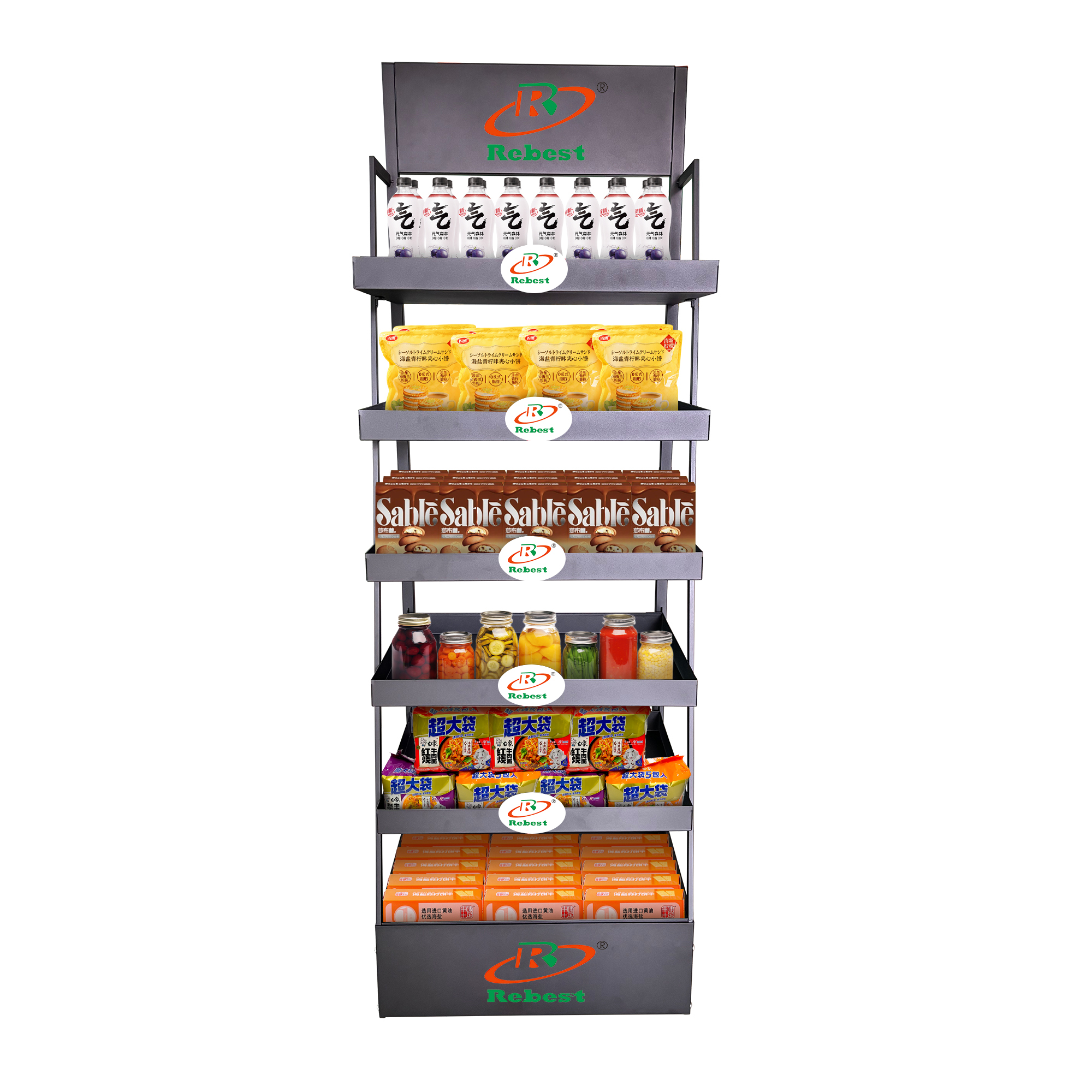 Multi-Tiered Floor Standing Shelving Display with Header