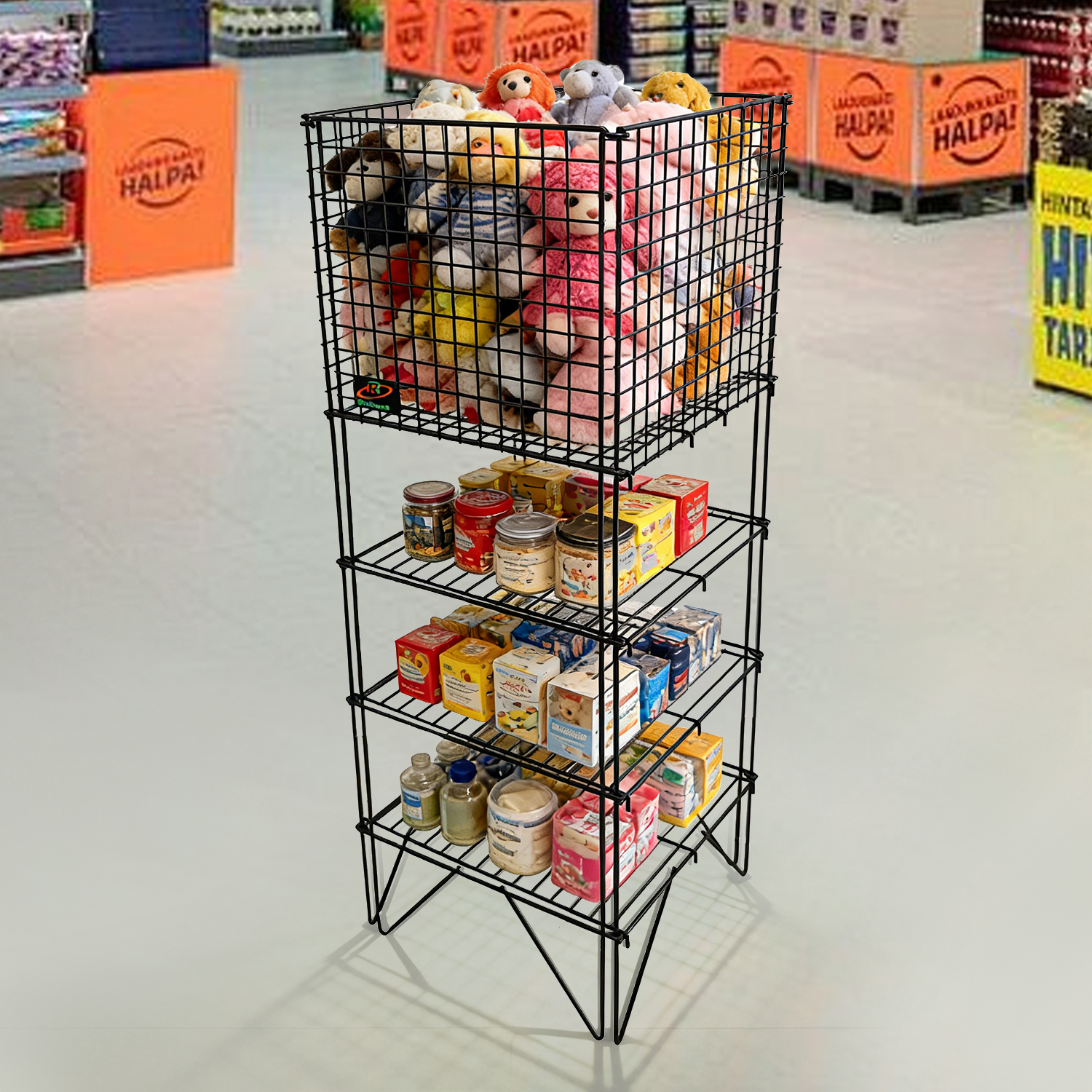 Square Collapsible Black Dump Basket | Retail Merchandising Storage Bin