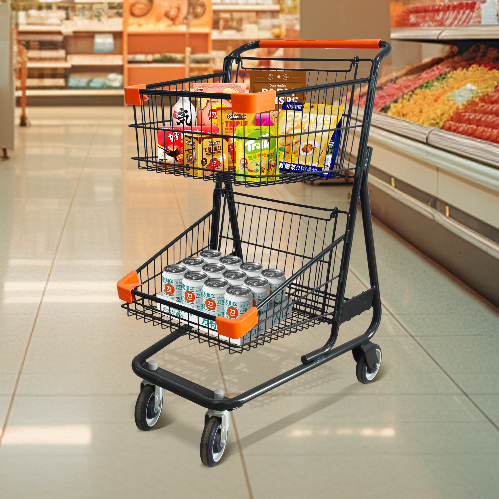 Double Basket Metal Express Shopping Cart