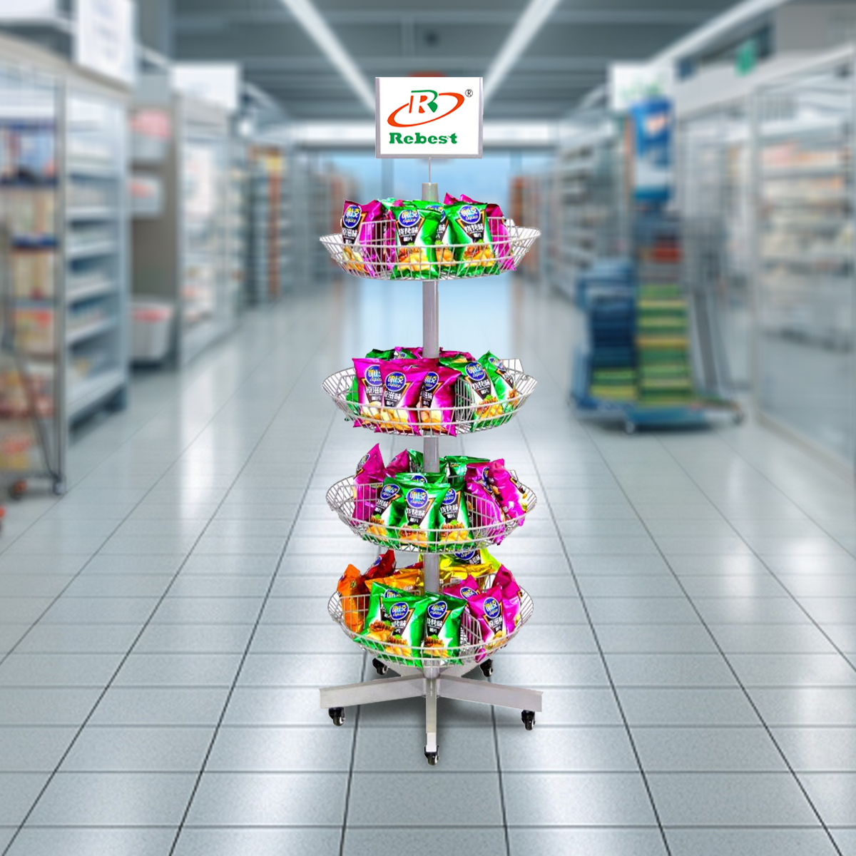 4-Tier Snack Display Rack | Durable Metal Retail Shelf