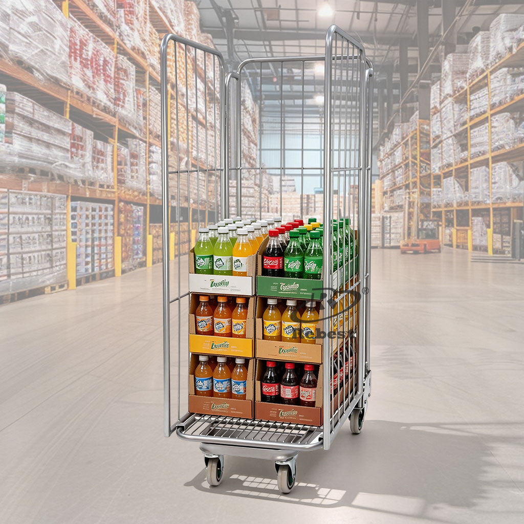 3-Side Roll Container – Heavy-Duty Steel Trolley with 5" Casters