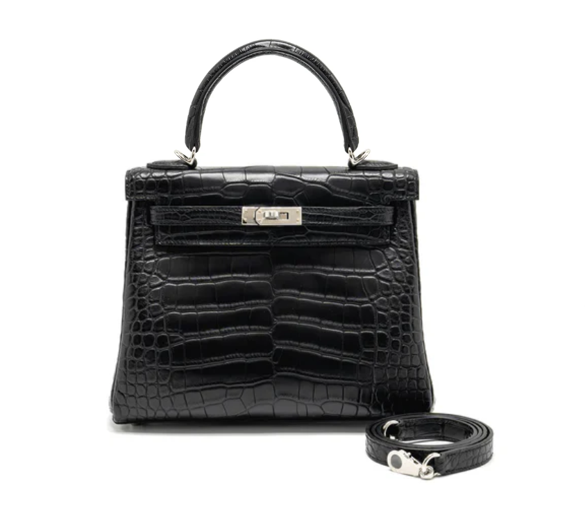 Hermes Kelly 25 matt alligator mississippiensis black SHW stamp W