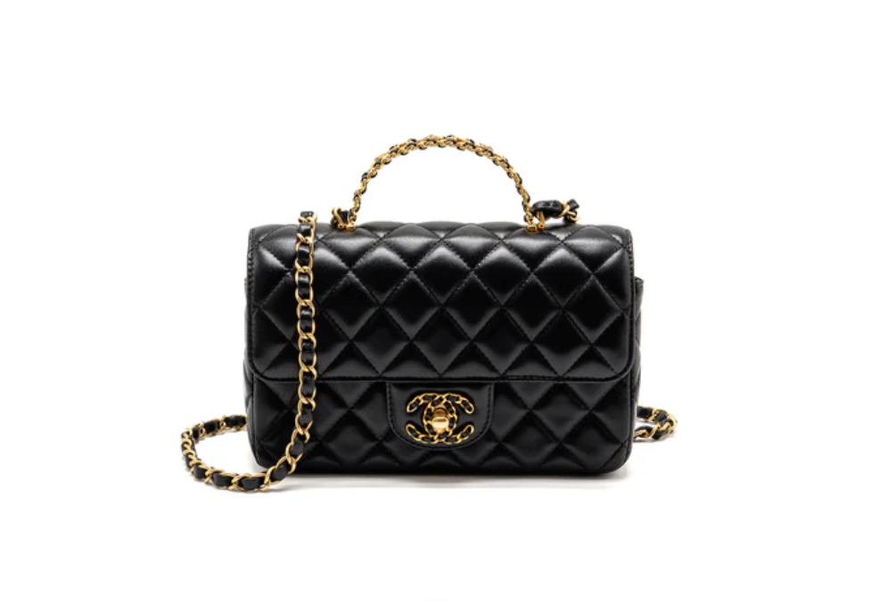 Chanel 24c Detail Top Handle Flap Bag Lambskin Black GHW (microchip)